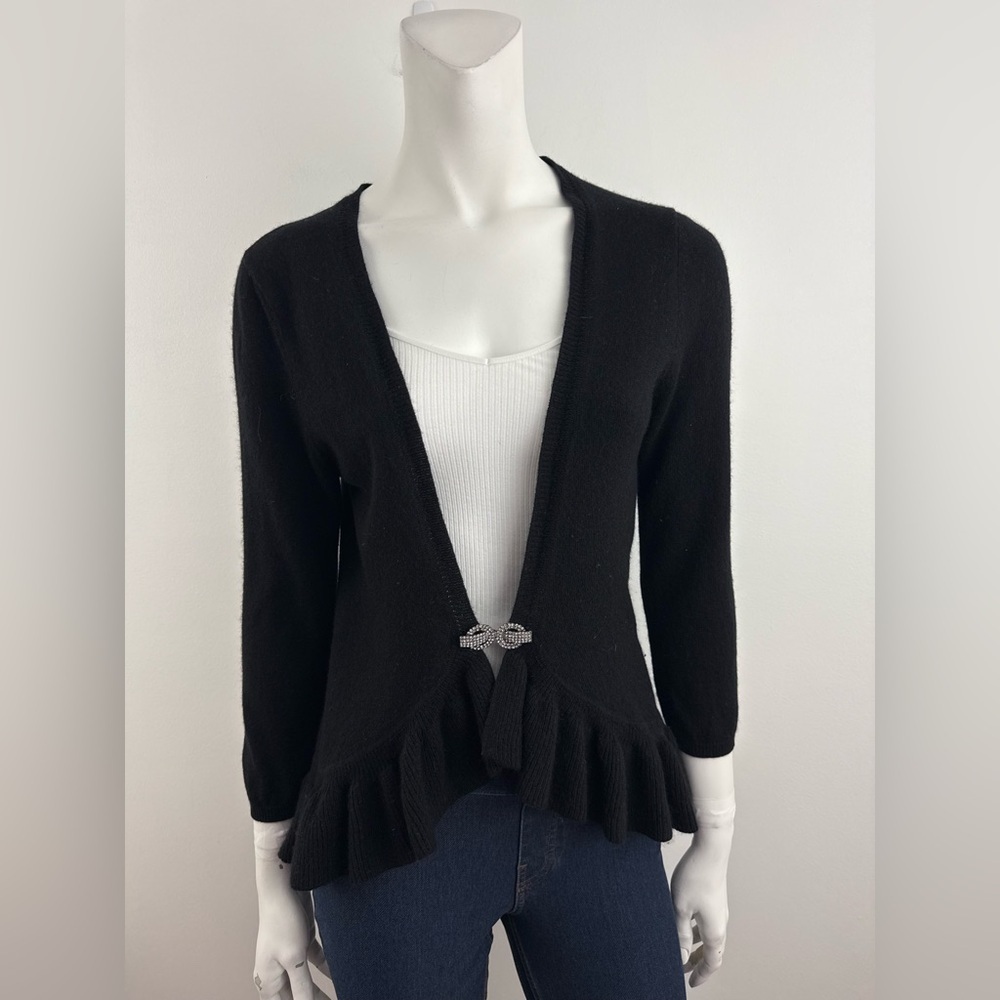 INCASHMERE Black Cashmere Cardigan with bejewelled bow Accent size M